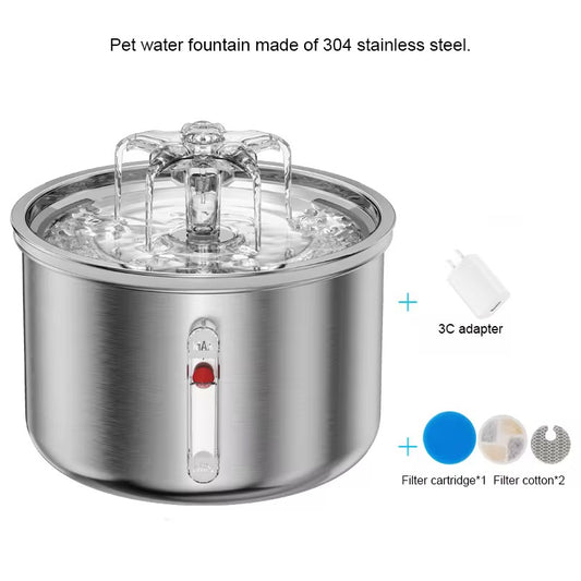 FUENTE DE AGUA AUTOMATICA DE ACERO PARA GATO Y PERRO 2 LITROS