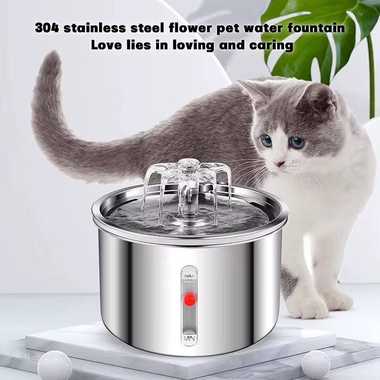FUENTE DE AGUA AUTOMATICA DE ACERO PARA GATO Y PERRO 2 LITROS